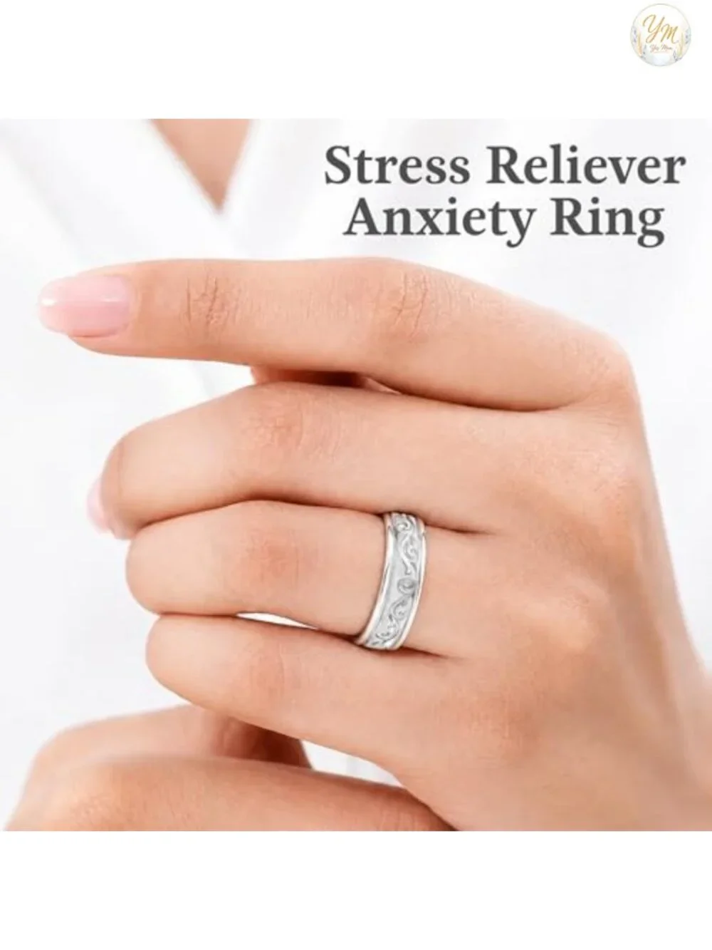 925 Sterling Silver Spinner Ring for Anxiety Stress Relief Women Boho Platinum